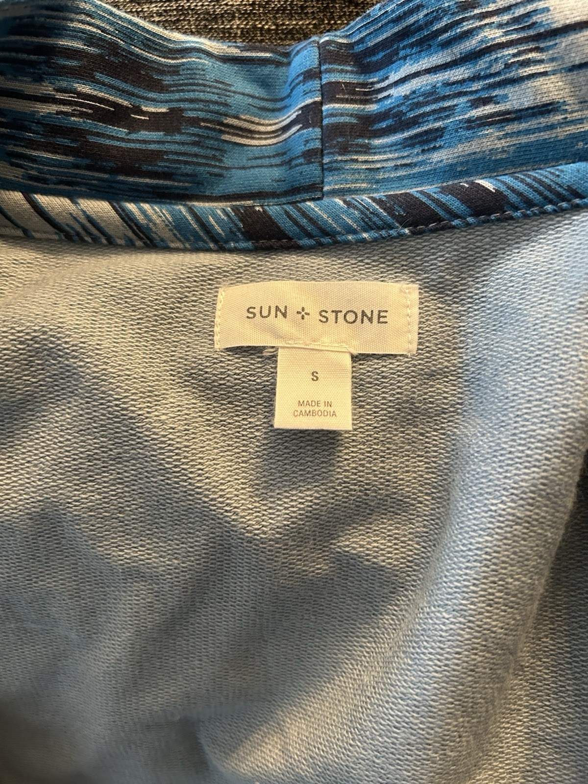 Sun + Stone Women’s Ikat Open Front Long Sleeve Knit Cardigan, S Blue