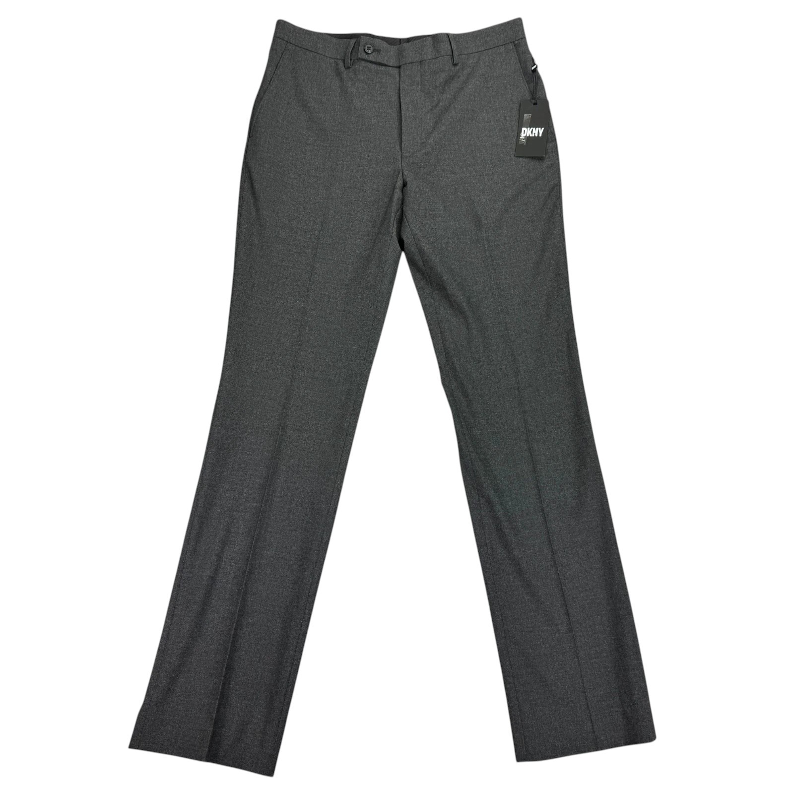 Dkny Mens Modern fit 2 Piece Suit 43 R / 36 Waist Charcoal Grey Solid Stretch