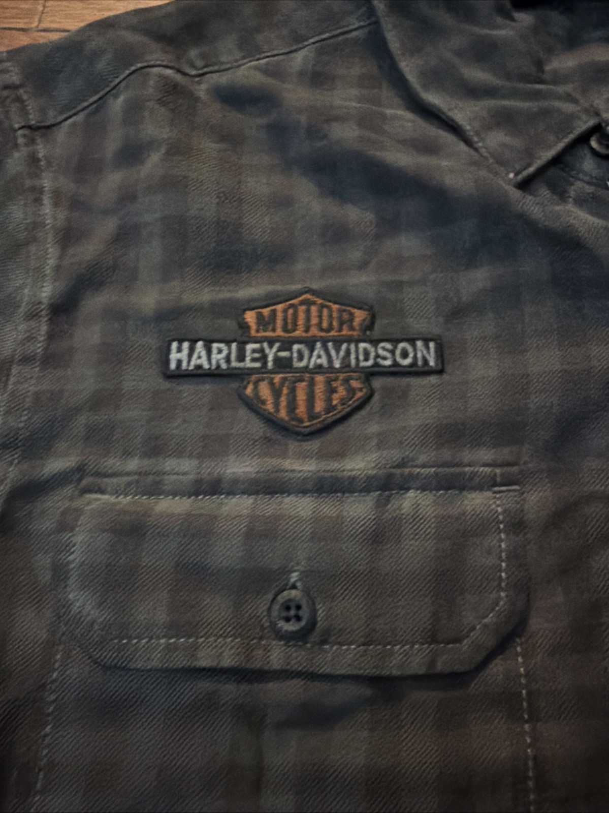 Harley Davidson Shirt Men’s Gray Plaid Button Up 1903 Medium Slim HD Patch