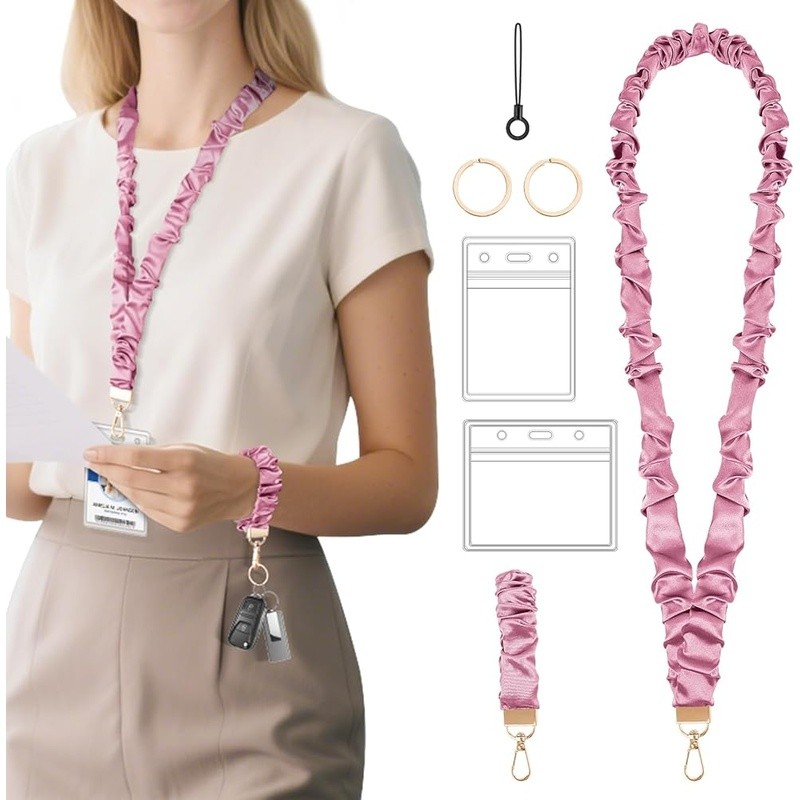 Teacher Scrunchie Lanyard W/ ID Holder Hands-Free Safety Breakaway Clasp 30 Inch