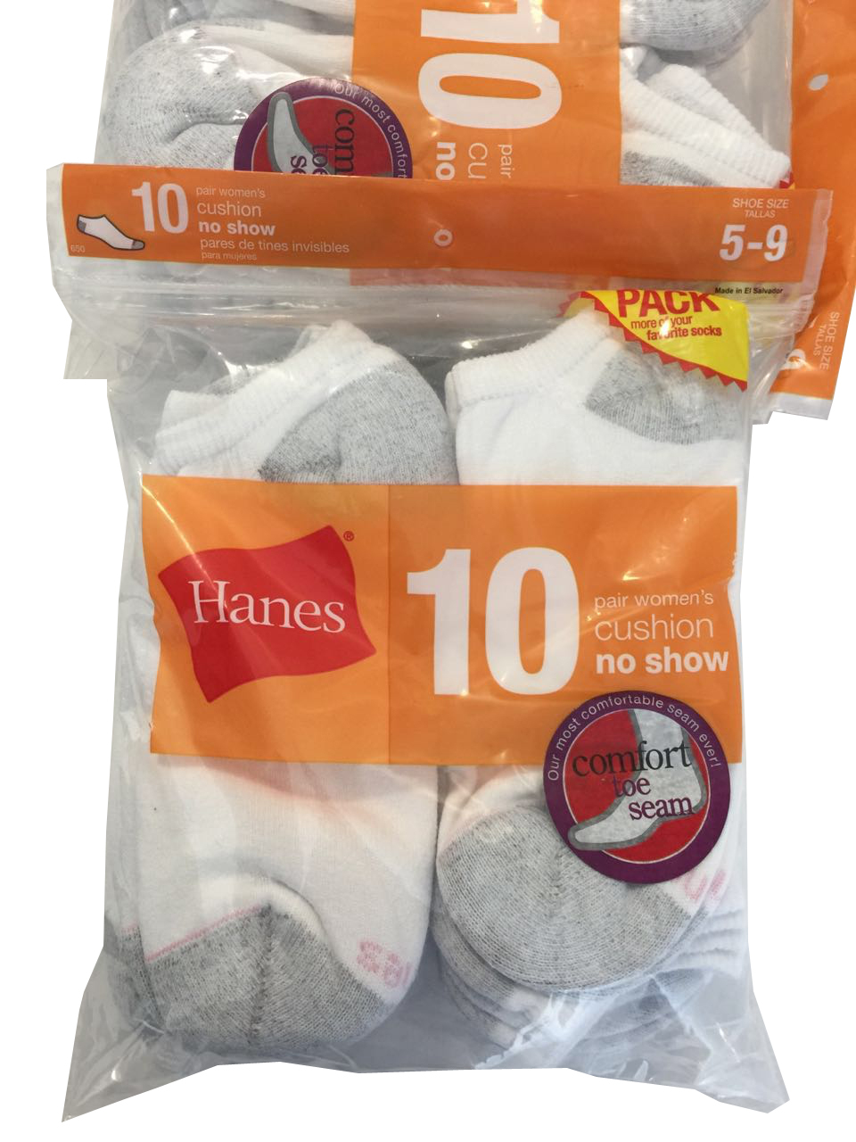 Hanes Comfort Toe Seam 10 paris cushion noshow white socks ” ALL COTTON “