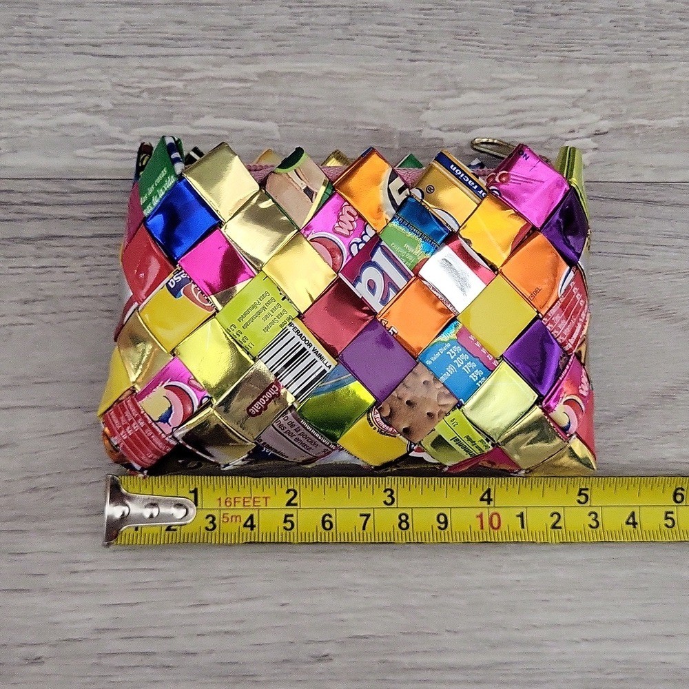 Recycled Wrapper Zippered Pouch Eco Friendly Upcycled Material Colorful