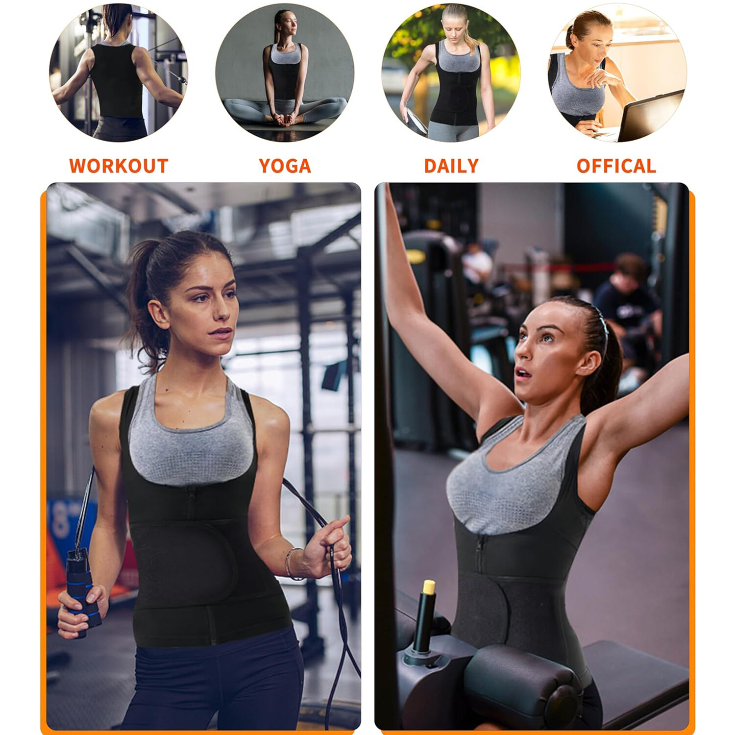 Women Sauna Suits Shirt Weight Loss Waist Trainer Sweat Vest Workout Tank Top