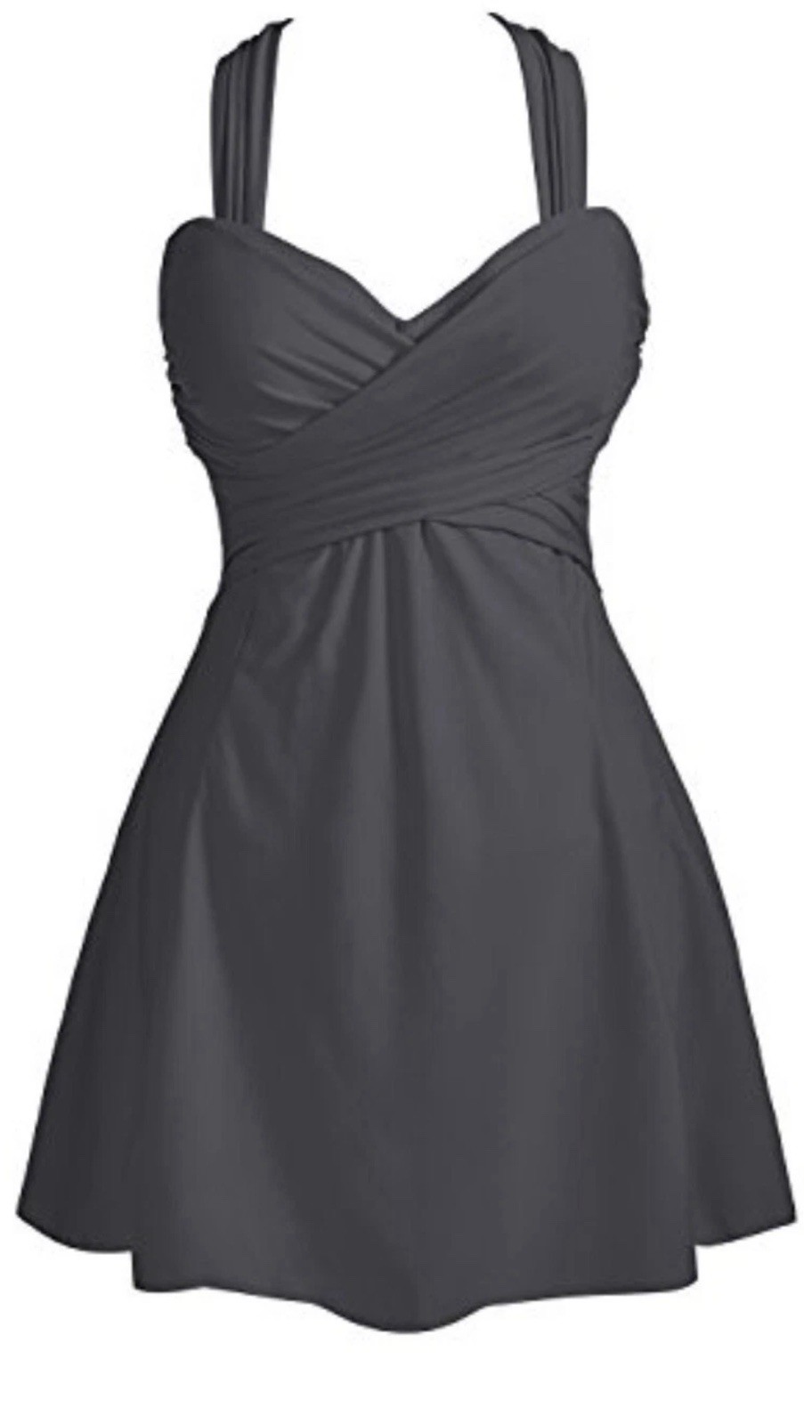 Cocopear Womens Elegant Crossover 1-Pc Swimdress Dqrk Grey Size 2XL NWT