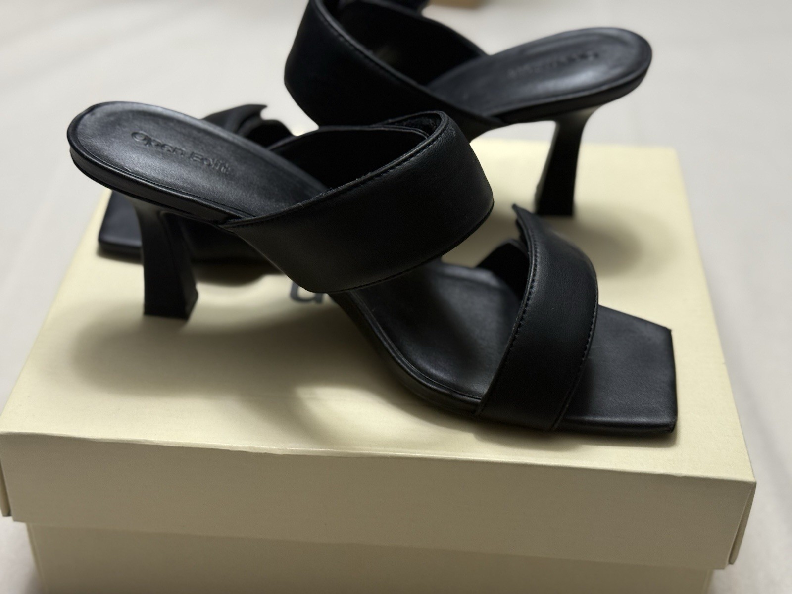 Open Edit Women’s Black Strappy Mule Heel Sandals Size 10 Square Toe Macy’s Box