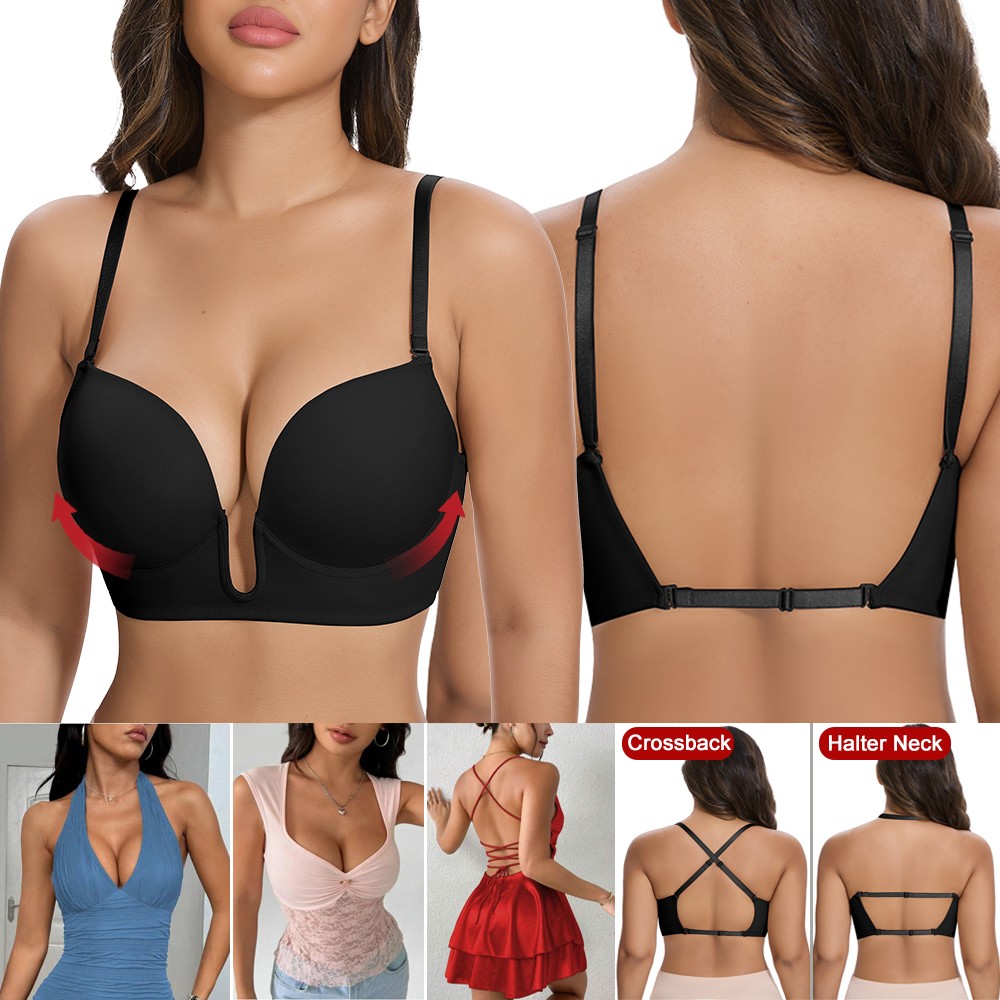 Deep U Plunge Push Up Bra Backless Women Invisible Under Low Cut Dress Underwire