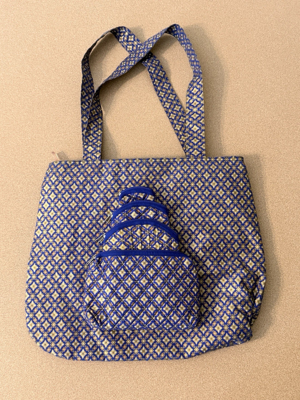 TAVI Quilted Cotton Tote Bag Eco Friendly Fair Trade Handmade Nesting Bags New