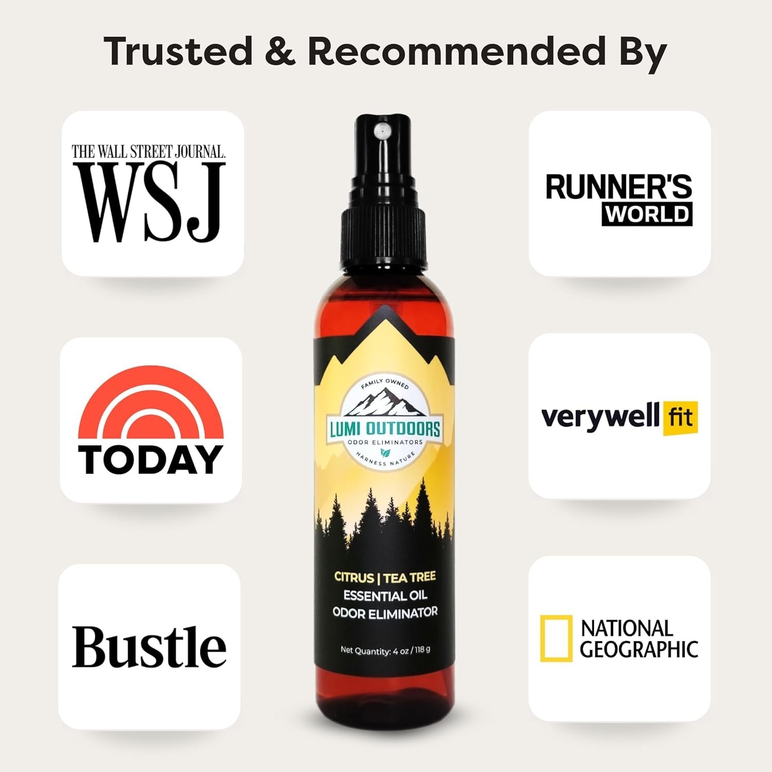 Lumi Outdoors Shoe Deodorizer Spray Citrus Tea Tree Odor Eliminator Freshener