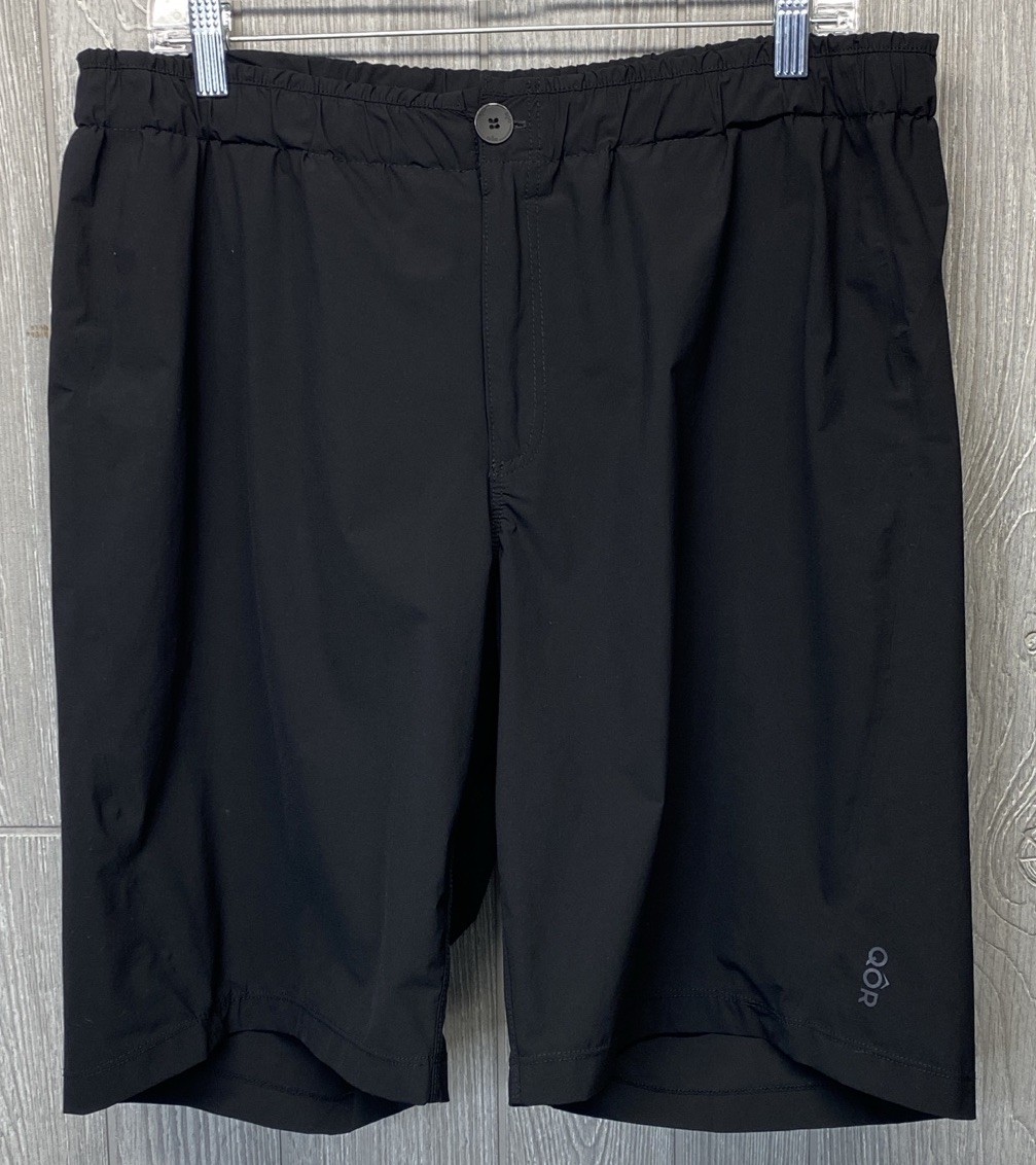 QOR Mens Performance Black Board Shorts Stretch Quick Dry Swim Size Large
