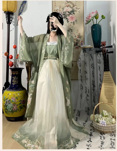 3PCS Set Chinese Hanfu Dress Green Flowing Dress Chinese Ancient Dress Costume