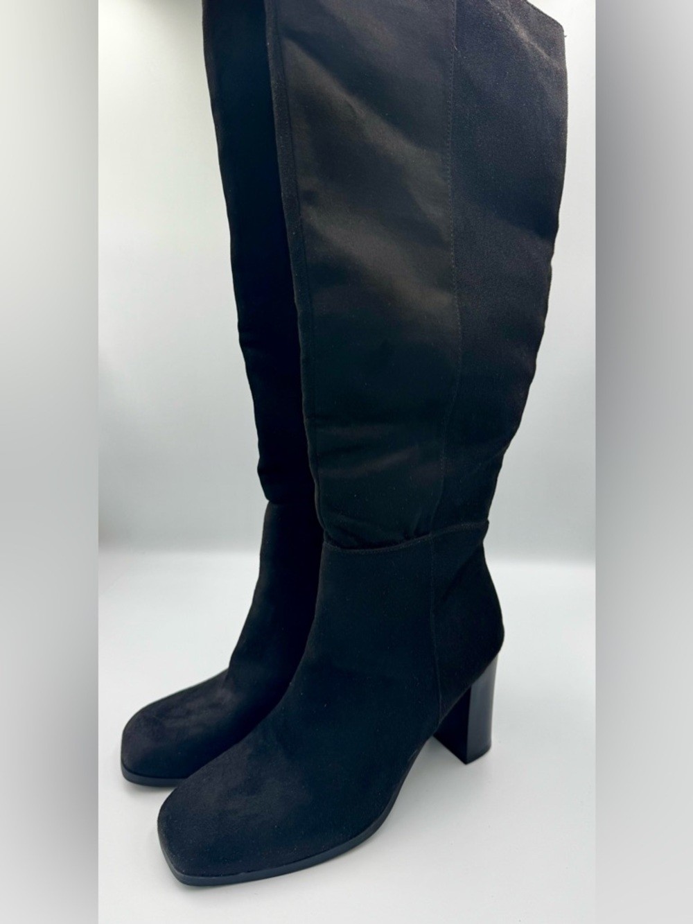 ZBY Black Faux Suede Knee High Boots | Chunky Block Heel Square Toe Size 8.5