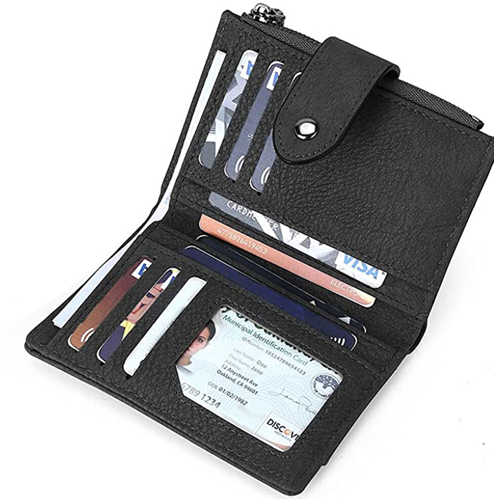 Women’s Vintage Bifold Wallet with Hasp Studded Leather Mini Handbag Card Holder