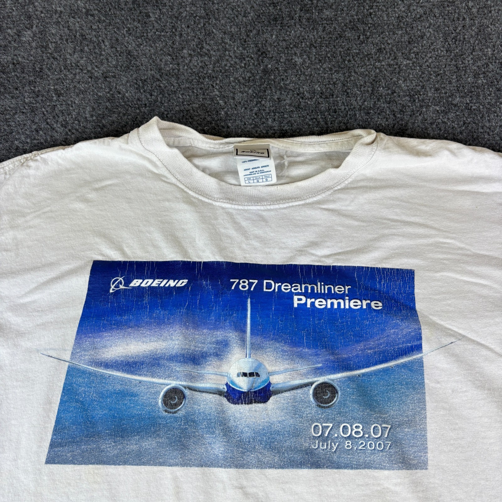 Boeing 787 Dreamliner T Shirt Mens Large White Airplane Graphic Tee Crewneck