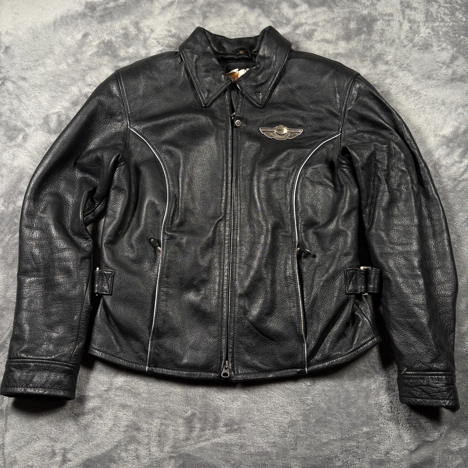 Vintage 1903 Harley Davidson Motorcycle Leather Biker Jacket Womens Small Black