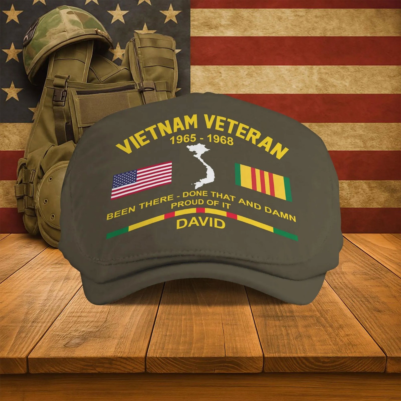 Personalized Vietnam Veteran Flat Cap Custom Name Year US Military Gift For Men