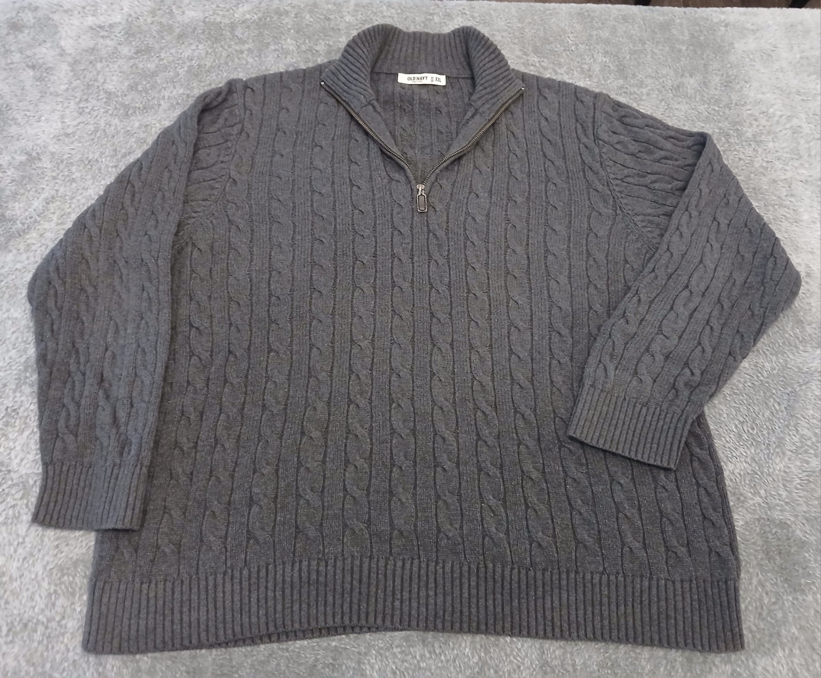 Vintage Old Navy Quarter Zip Cable Knit Fisherman Sweater Grey Men’s 2XL