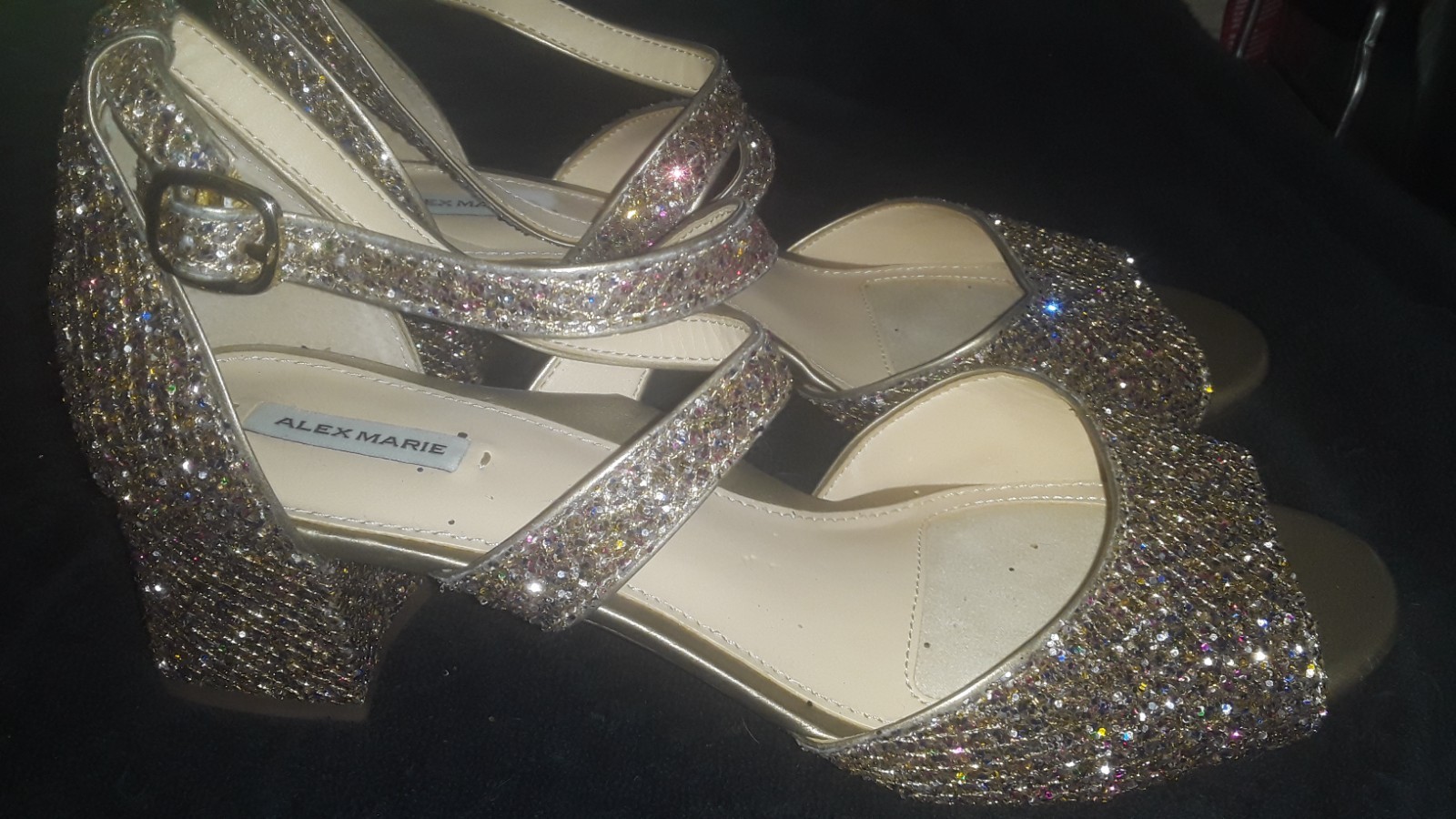 ALEX MARIE GLITTER RHINESTONE BLOCK HEEL SANDALS WOMENS SIZE 8.5 NEW WITHOUT BOX