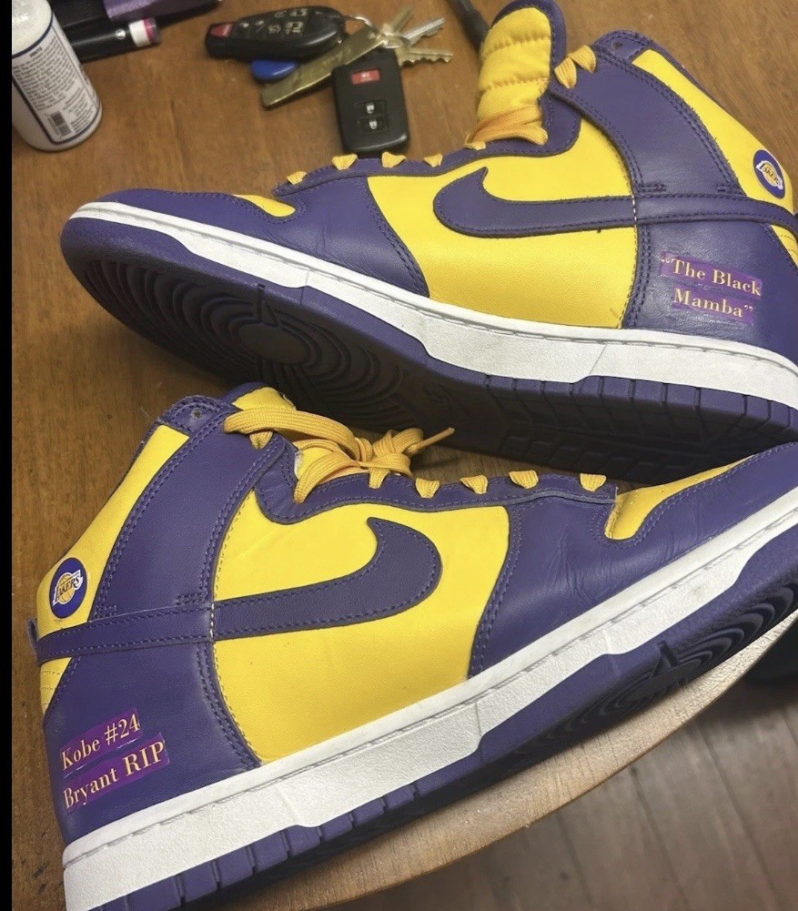 Custom Nike Dunk High Retro Lakers Kobe Bryant Mamba Sz 11 Purple Gold DD1399-50