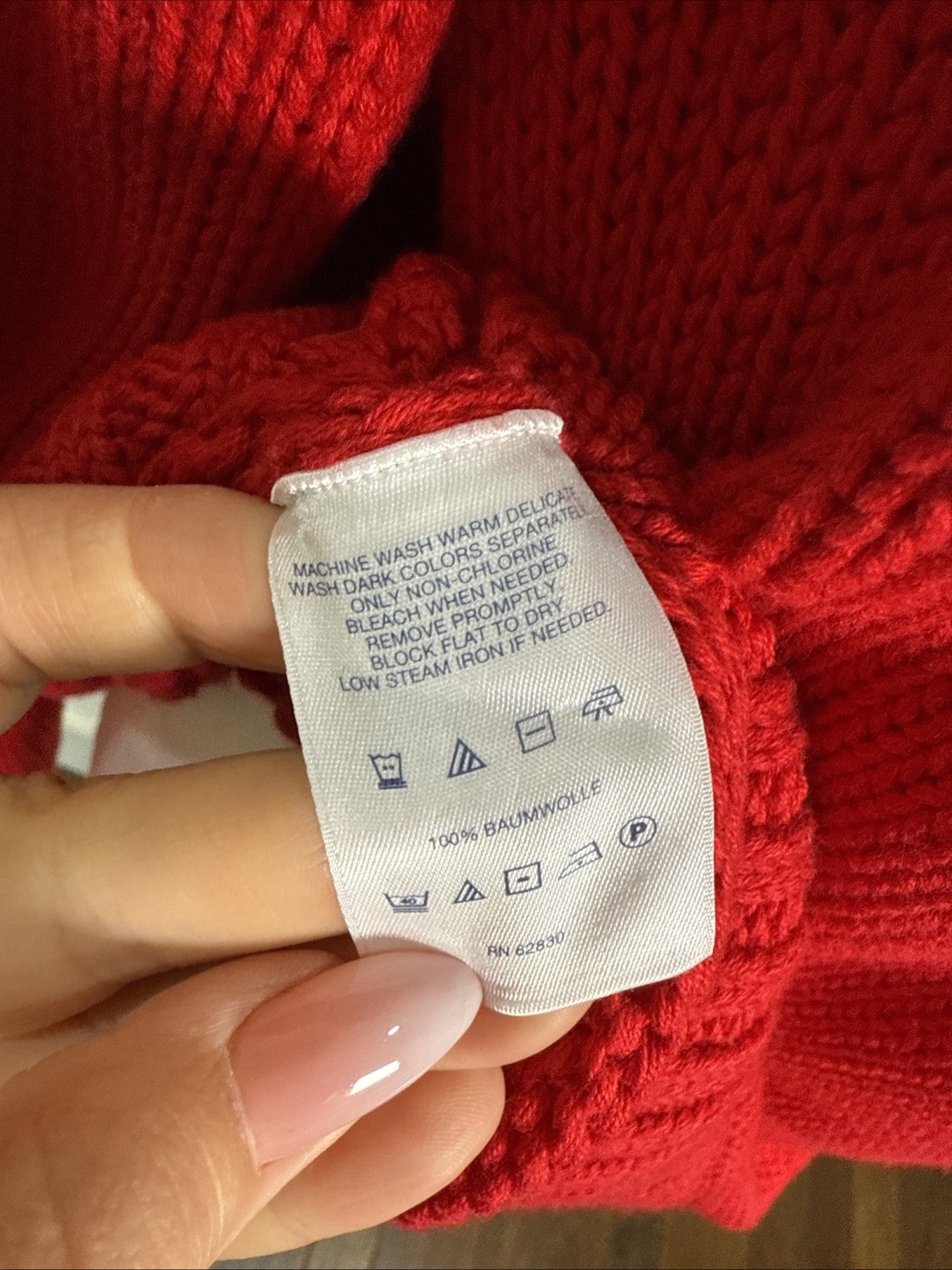 Lands End Drifter Sweater Womens Small Red Chunky Cable Knit Fisherman Cabin S