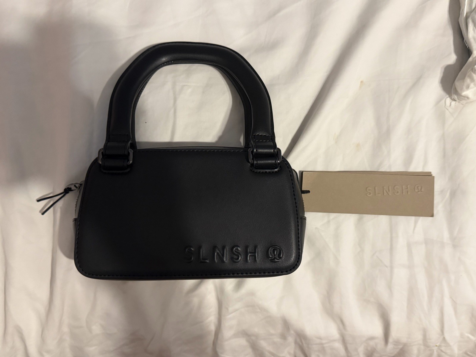 SLNSH Black Small Satchel Top Handle Zip Bag w/ Detachable Strap, Buckle