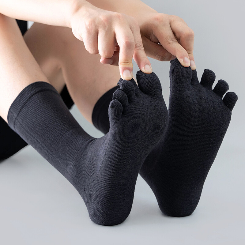 5Pack Men Crew Ankle Athletic Socks 100% Cotton Five Finger toe Sport Black 7-11