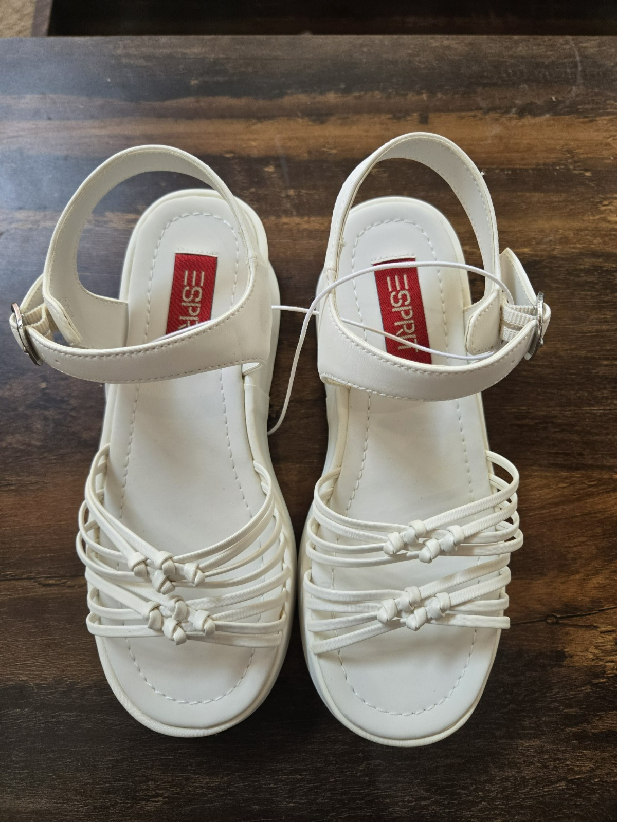 ESPRIT Youth Girls Size 1 (8.5 inches long) White Strap Shoes/Sandals, NIB!