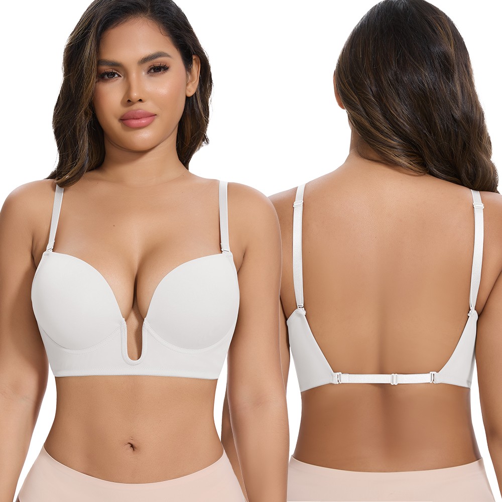 Deep U Plunge Push Up Bra Backless Women Invisible Under Low Cut Dress Underwire