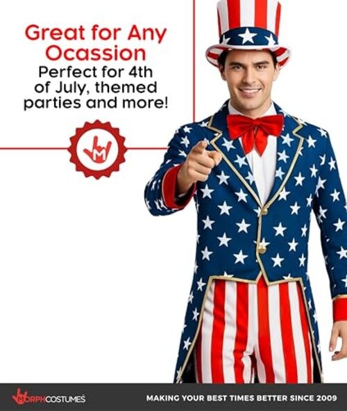 Uncle Sam Costume Adult, American Flag Suit Men, Uncle Sam Halloween Medium
