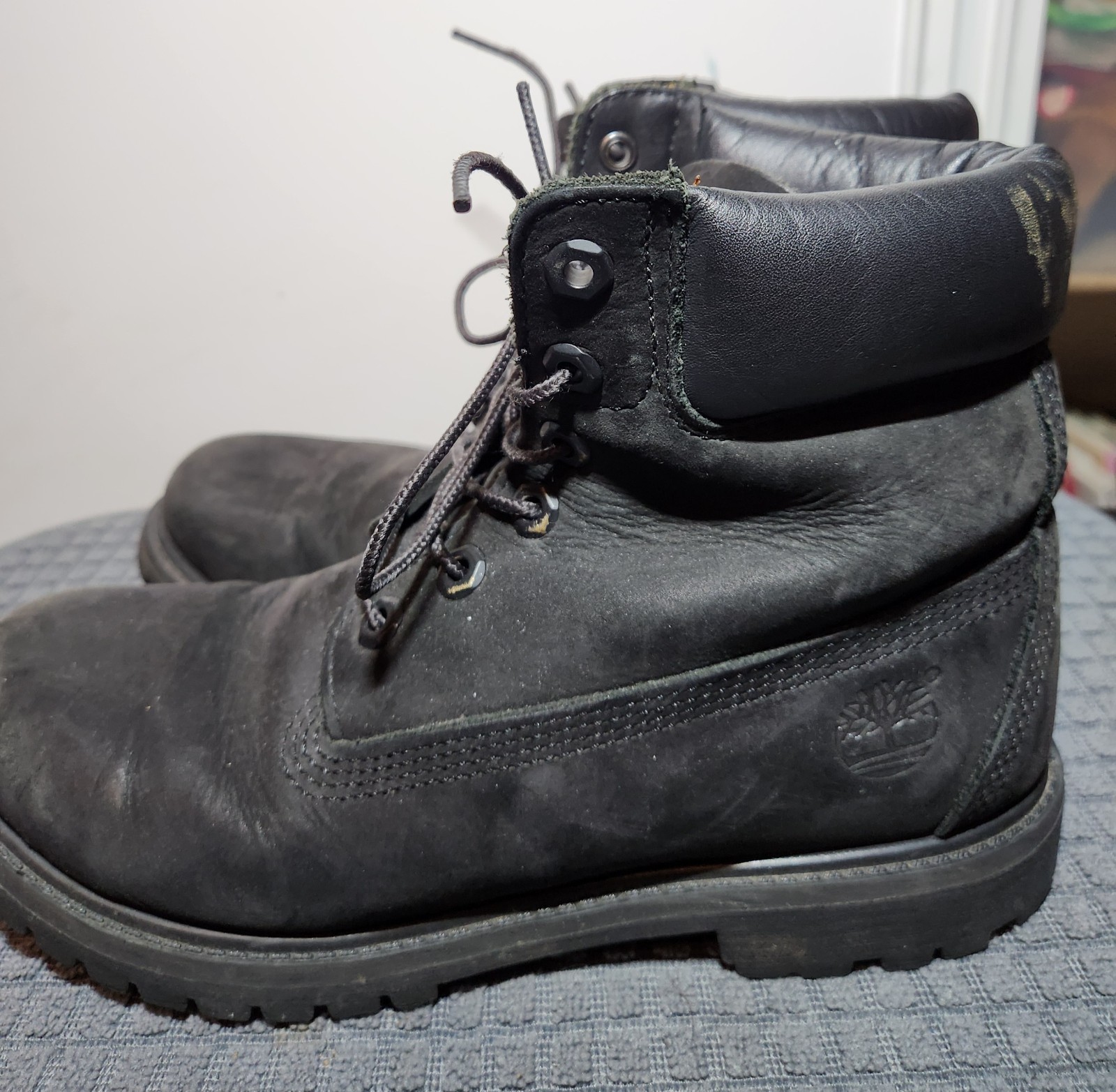 Timberland Premium 6-Inch Waterproof Boots Mens 8.5 Black Leather Insulated