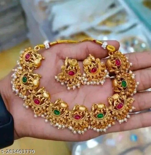 Indian Bollywood Gold Plated Kundan Choker Bridal Necklace Earrings Jewelry Set