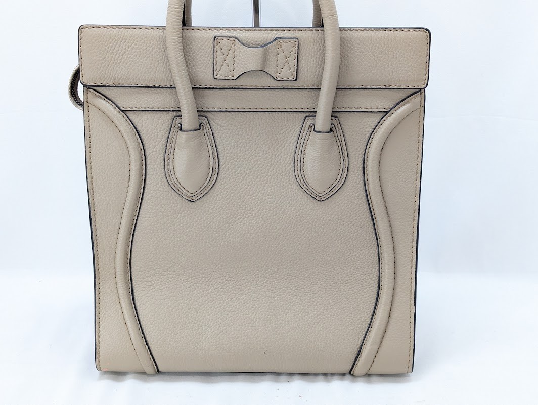CELINE Luggage Mini Shopper Leather Tote Hand Bag Beige Authentic