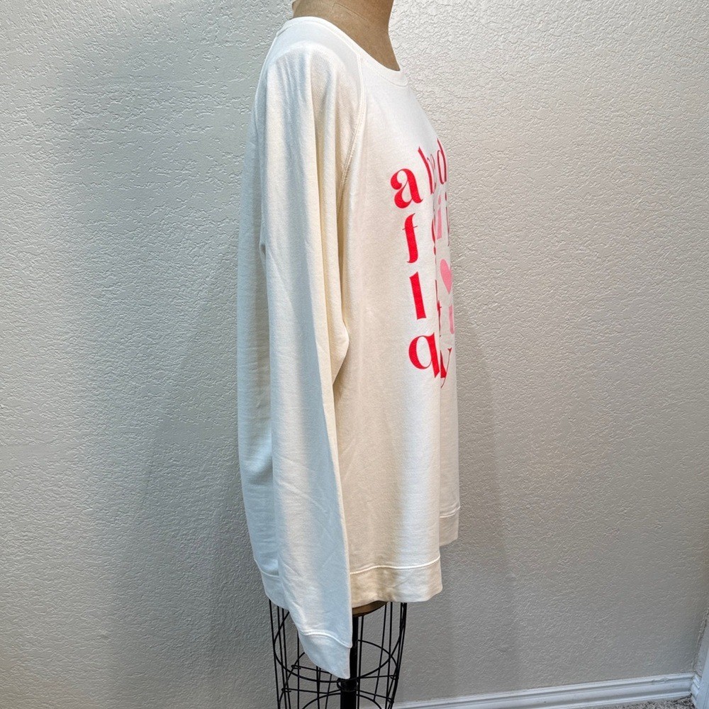Ivy + Cloth Women 2XL Ivory Alphabet I Love U Print Crew U Neck Sweat Shirt
