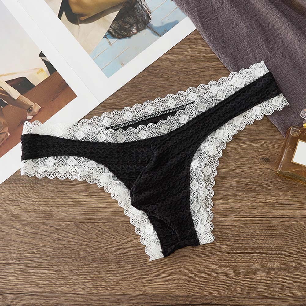 Contrast Pattern Date Night Intimate Wear Men’s Lace Briefs 90%Nylon+10%Spandex