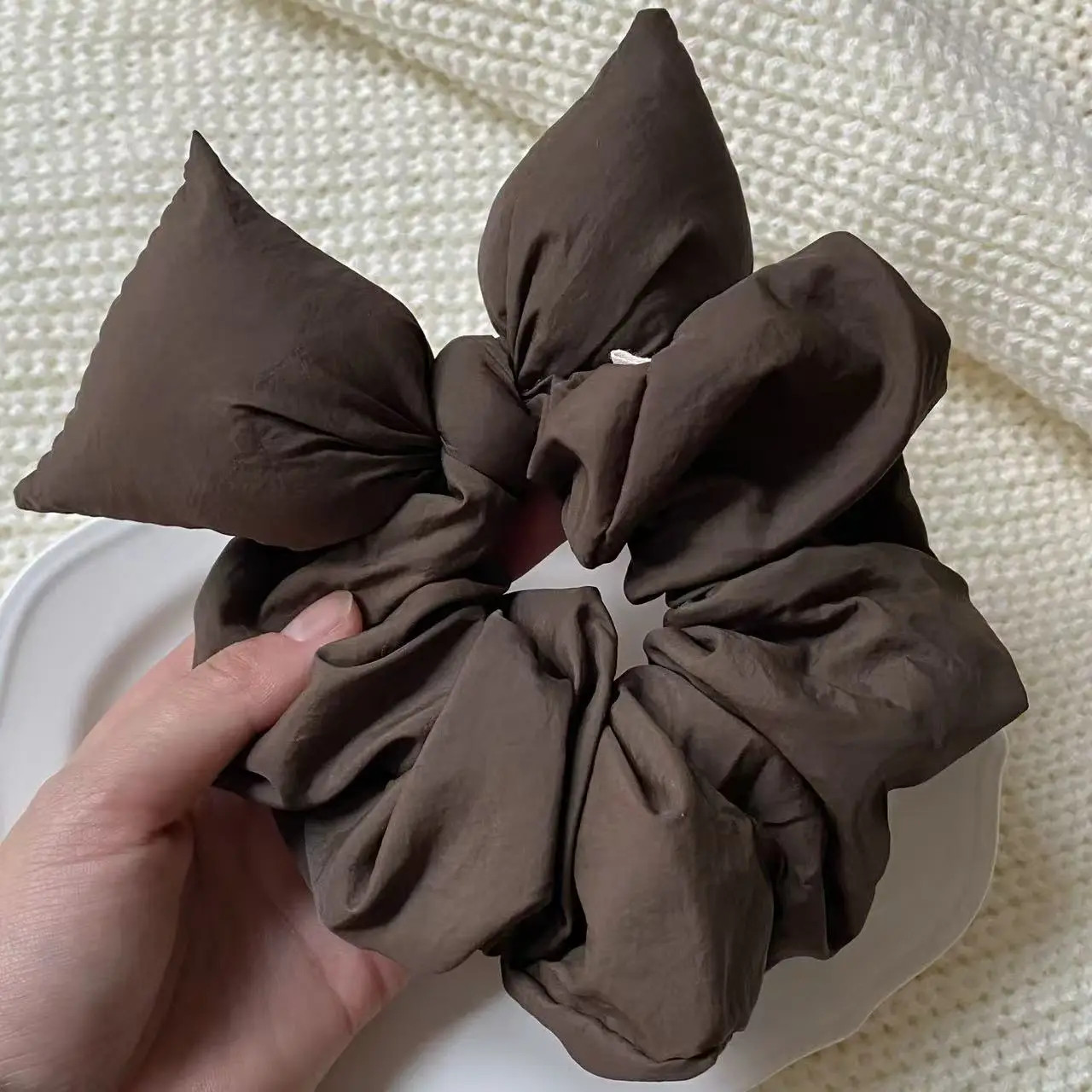 1PC Women’s Autumn Winter Daily Solid Color Bow Scrunchies Brown&Gray Fashion H