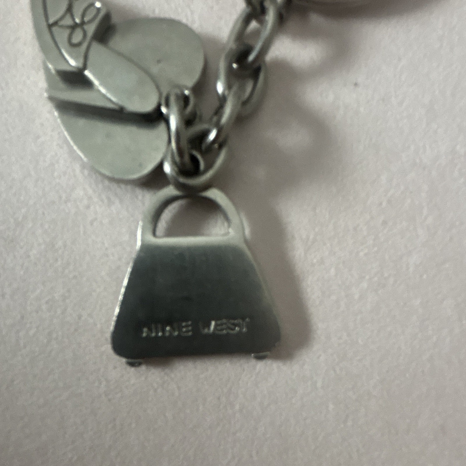Nine West Silver Metal Key Chain Charm Keyring Heart Handbag Shoe Logo
