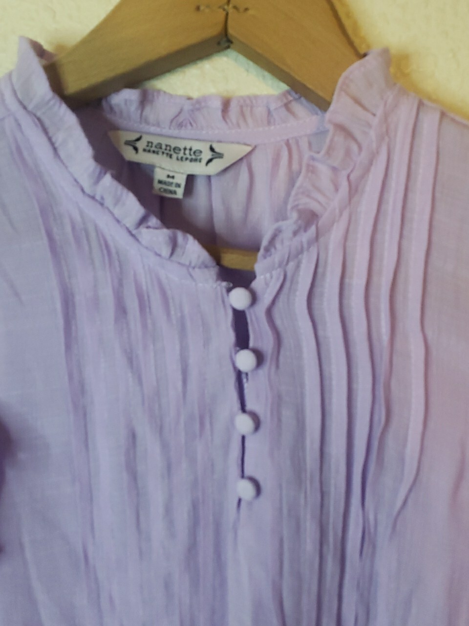 Nanette Light Purple High Neck Ruffle Sleeve Top Rayon Polyester Blend