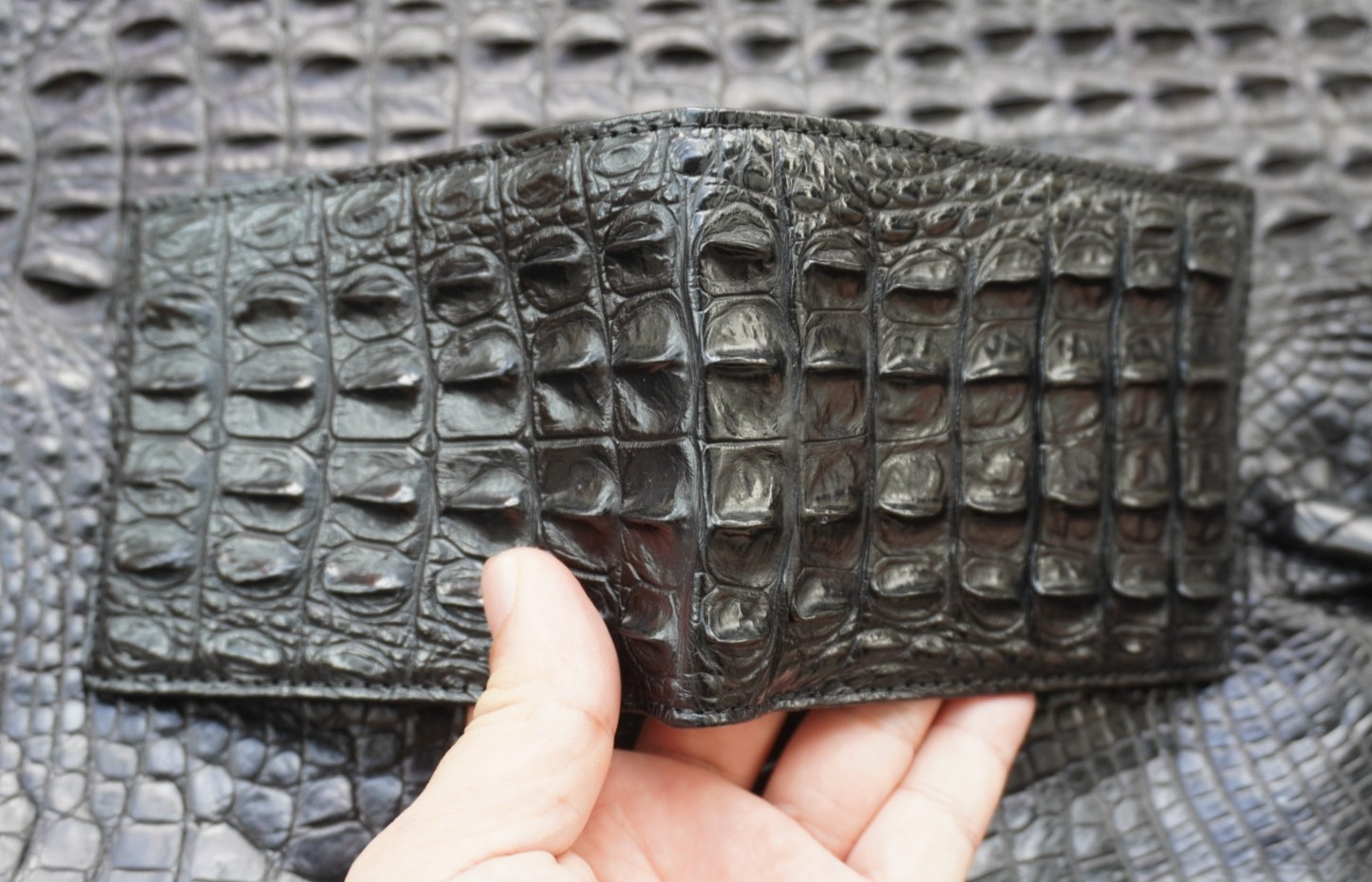 Black Genuine Crocodile Hornback Leather Skin MEN’S BIFOLD Wallet #E47