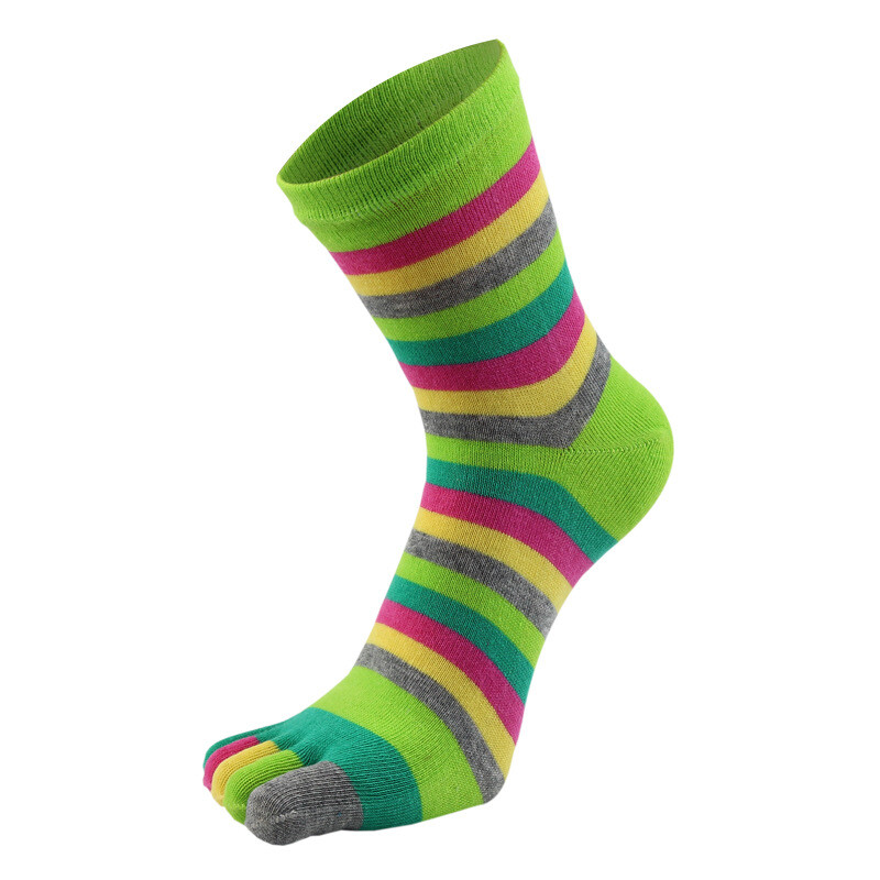 5 Pairs Women Five Finger Toe Socks Sport Casual Rainbow Striped Solid Color 5-9