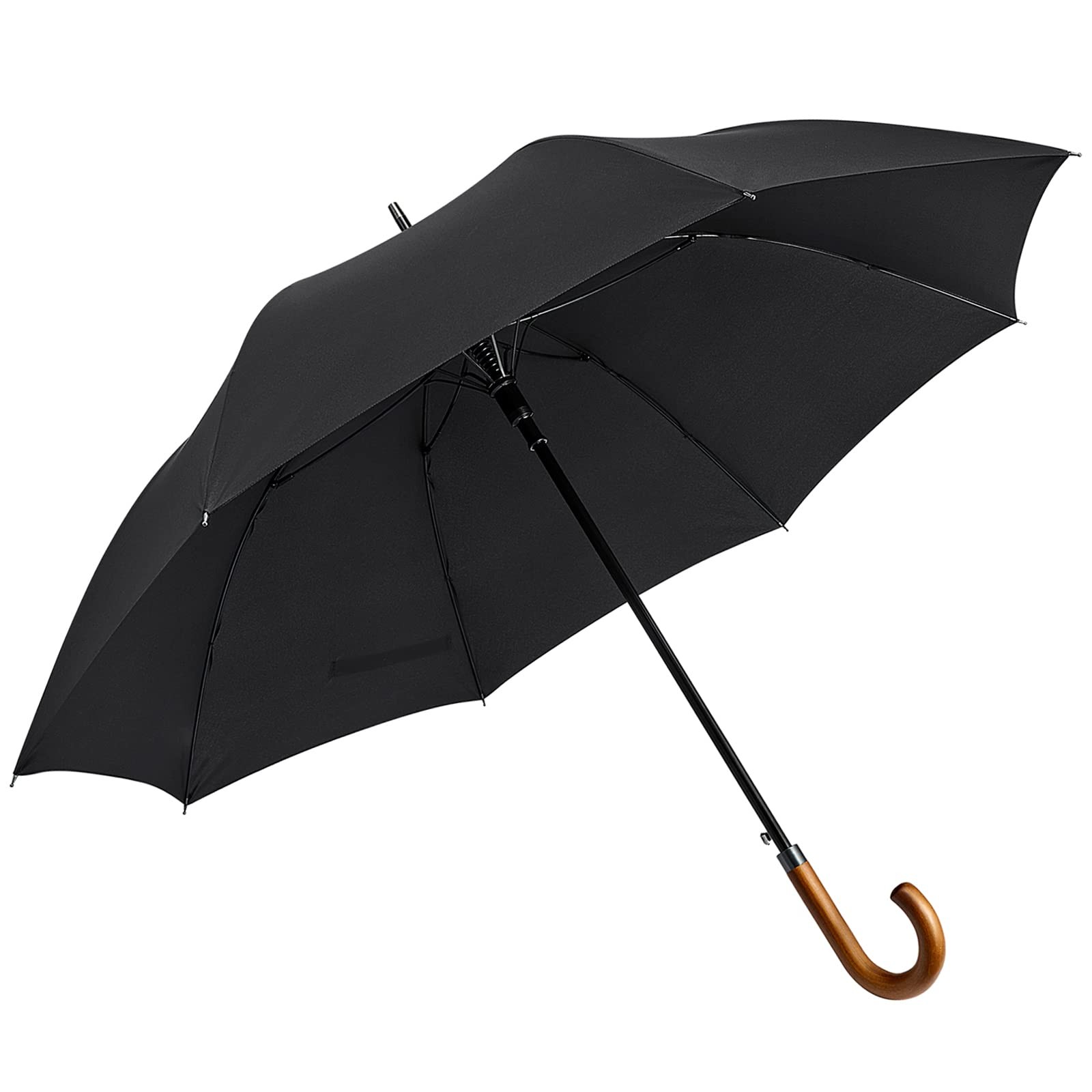G4Free Wooden J Handle Umbrella 54 Inch Large Auto Open Classic Large, Black