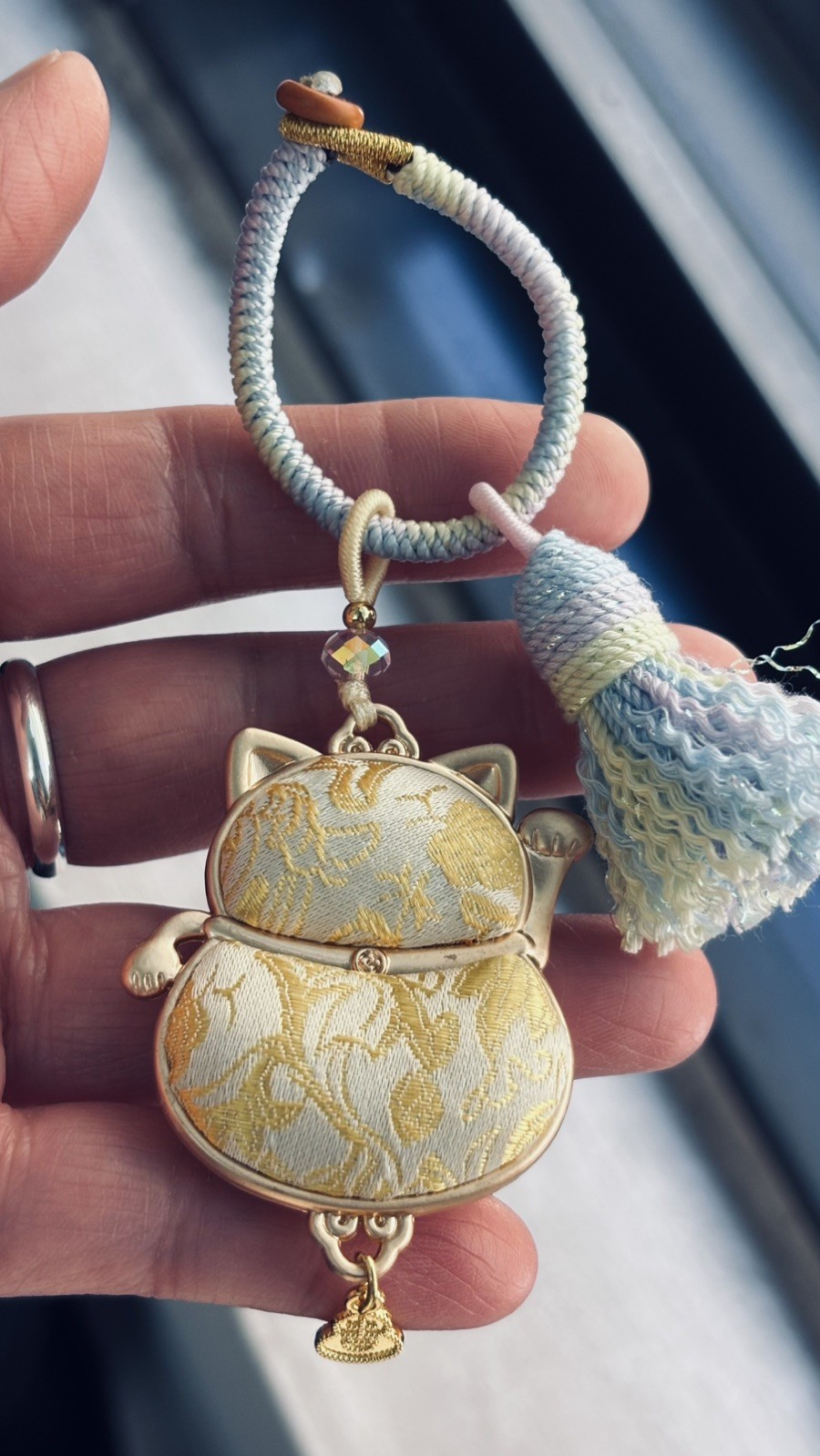 Handmade Song Brocade Cat Embroidery Keychain Or Bag Key Ring Accessory