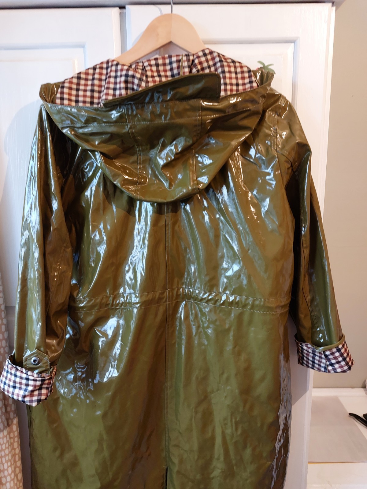 Womens Pvc Raincoat Olive Green size 12-14 Large Trenchcoat waterproof
