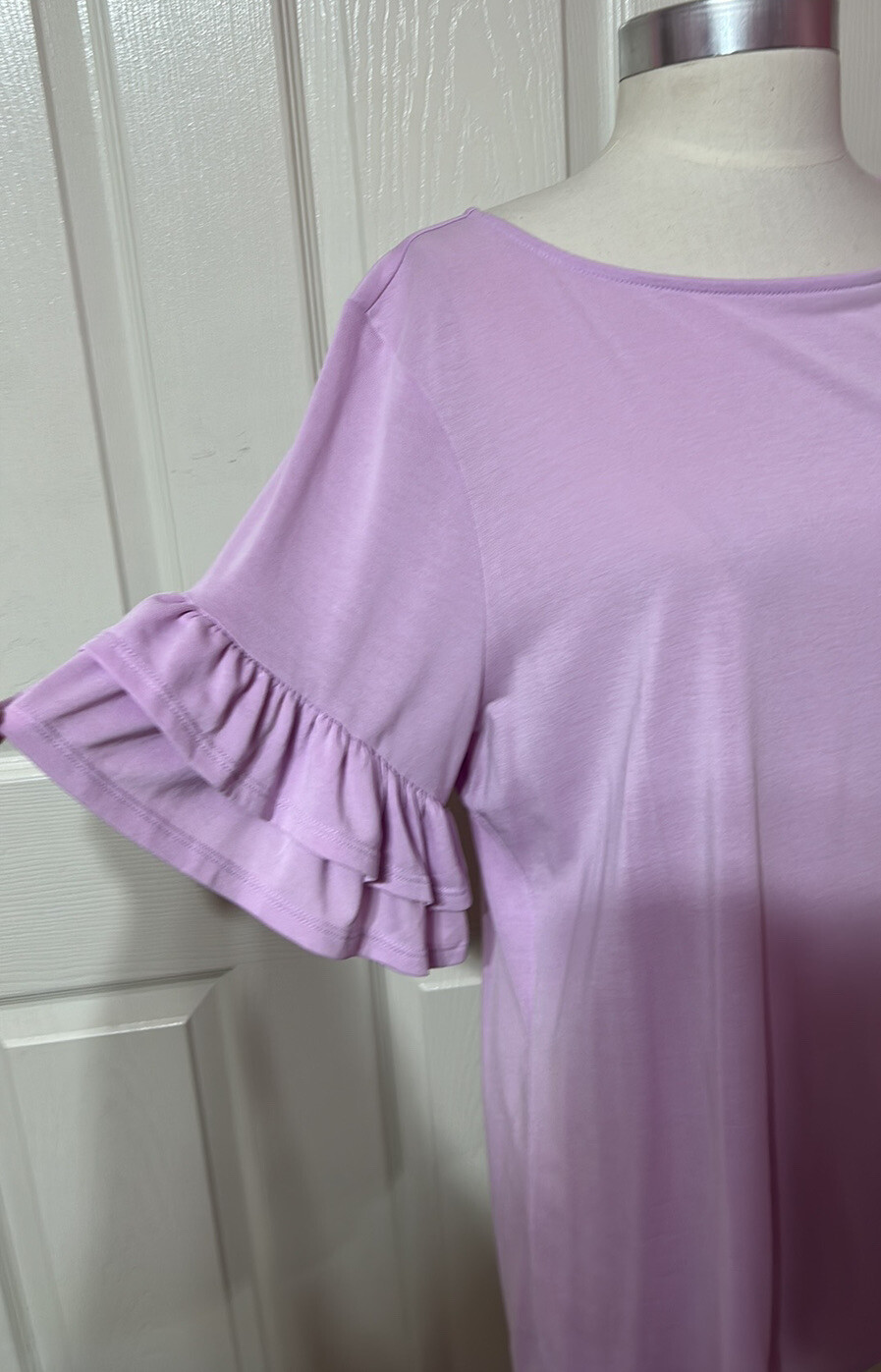 TIME And TRU Womens Light Purple Ruffle Sleeve Pullover Knit Top Blouse 12/14 L