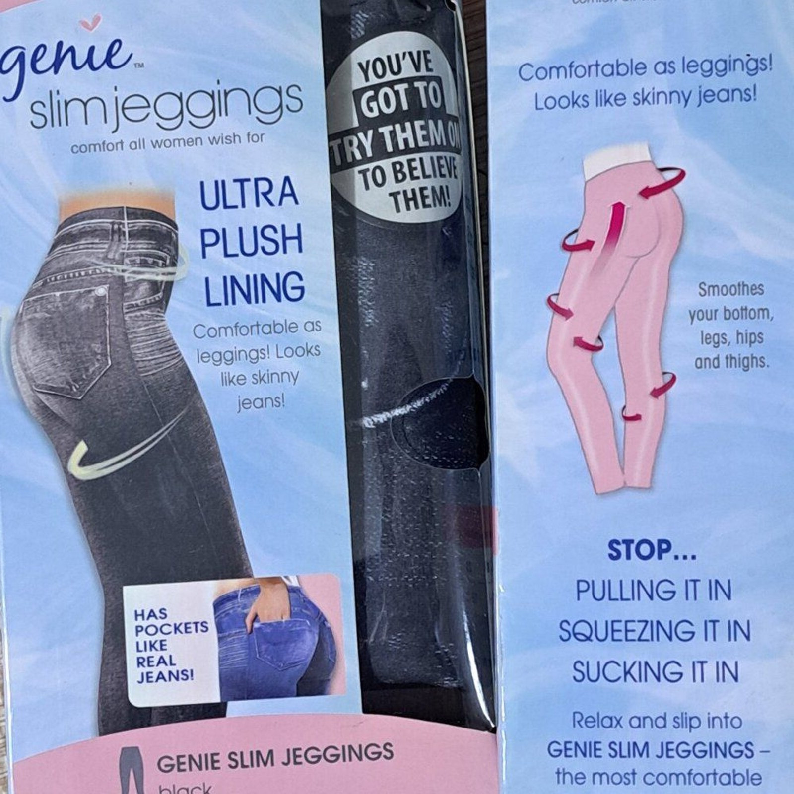 Genie 2Pk As Seen on TV Ultra Soft Plush Lining Black Jeggings Women’s S/M