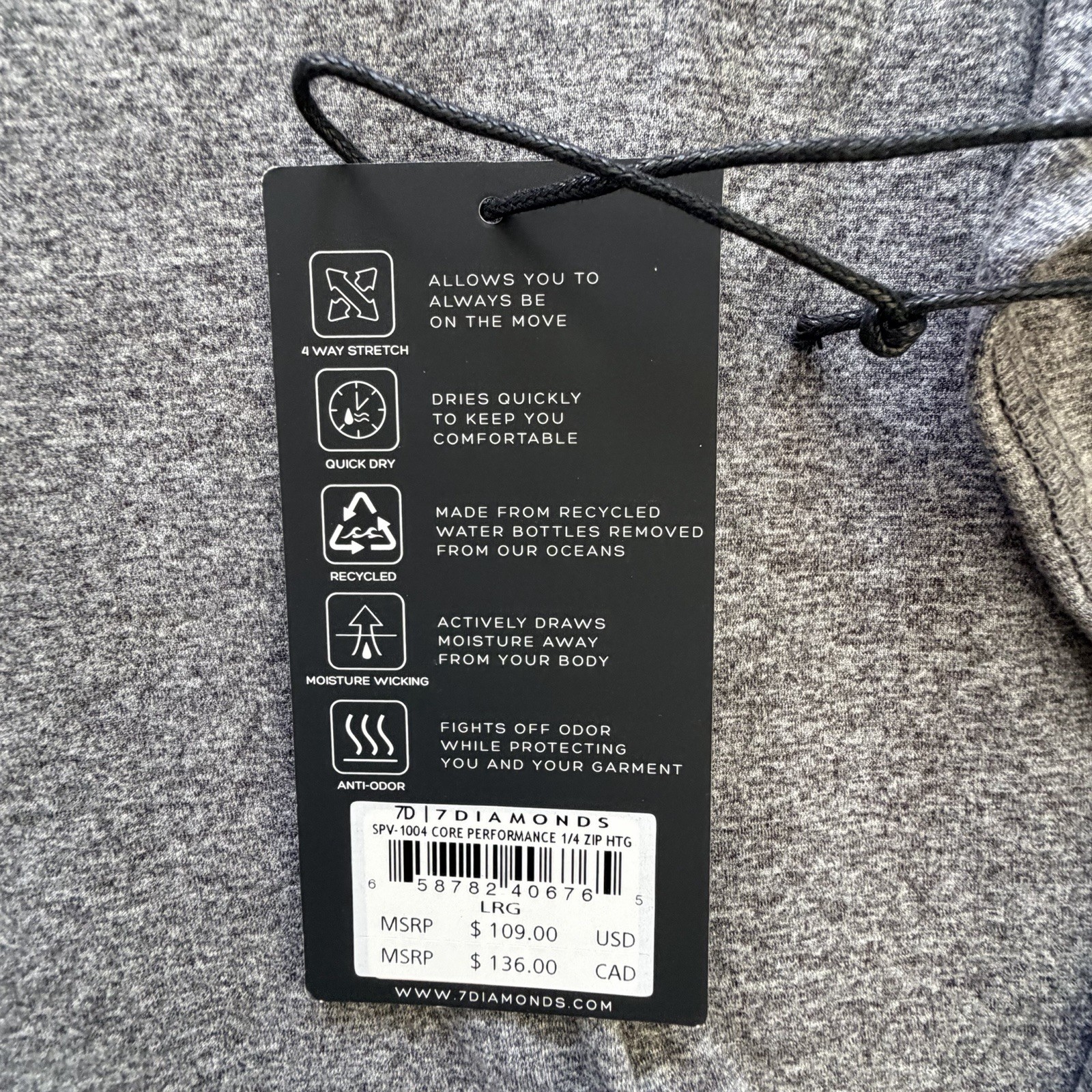 New 7D 7 Diamonds Core Performance 1/4 Zip Grey Heather Top L $109 NWT