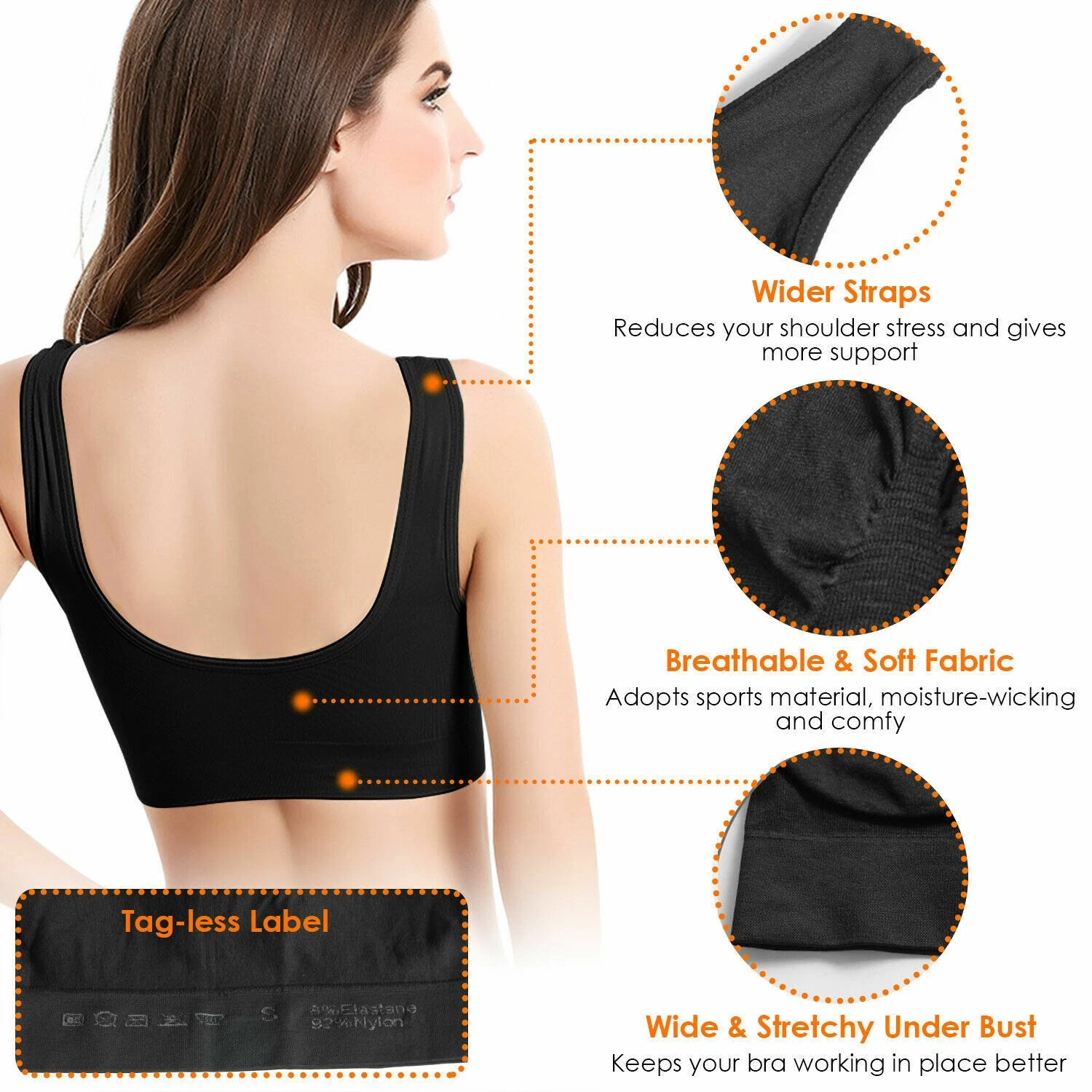 Sport Bras Seamless Wire-Free Light Support Tank Sports Yoga Sleep Bra 3 Pack US