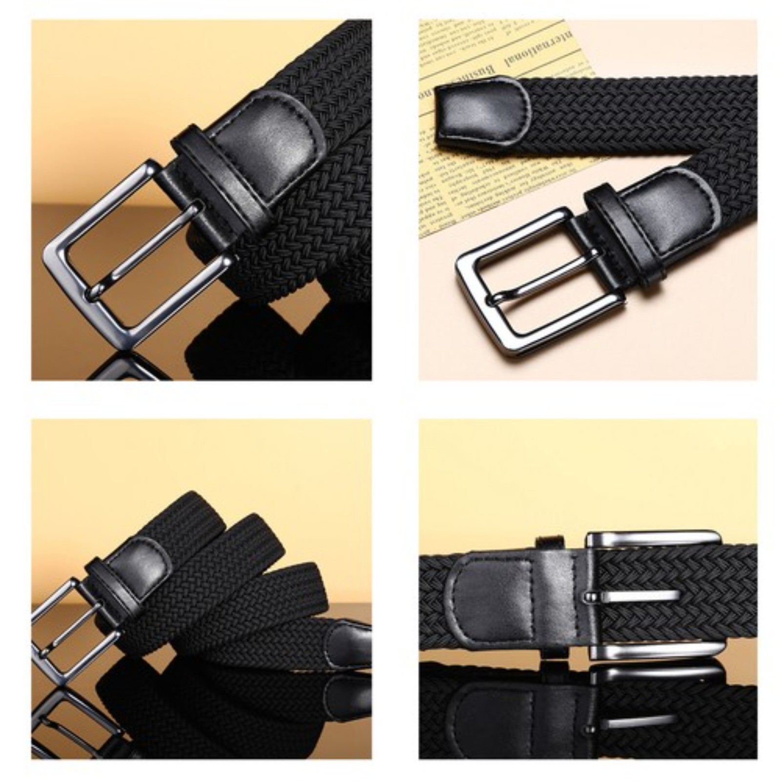 Men’s Stretch Belts Elastic Braided 2 Pack, Woven Belt Men for Golf Casual Pants