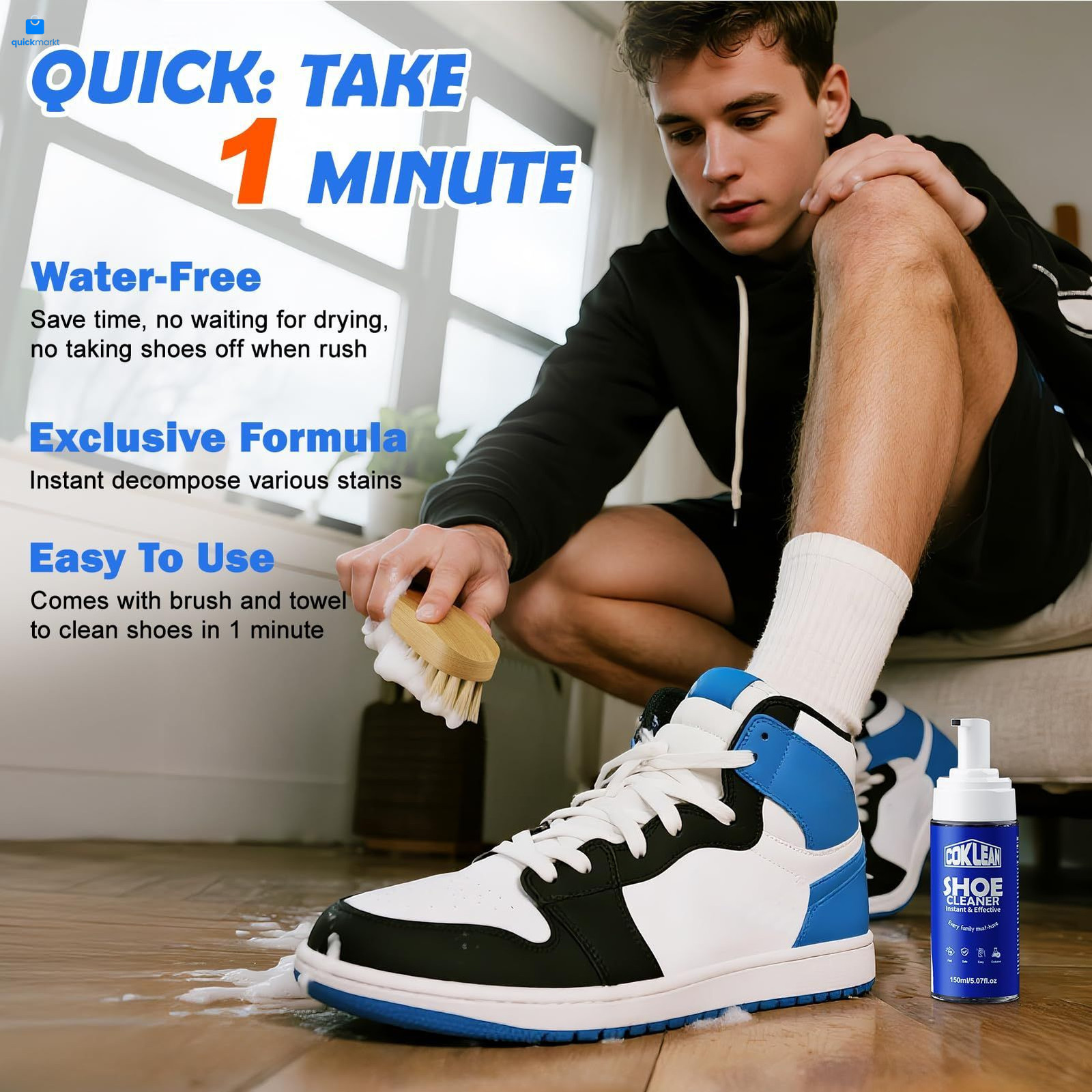 Coklean Foam Shoe Cleaner, White Sneaker Cleaner Kit for Standard, 1 Pack
