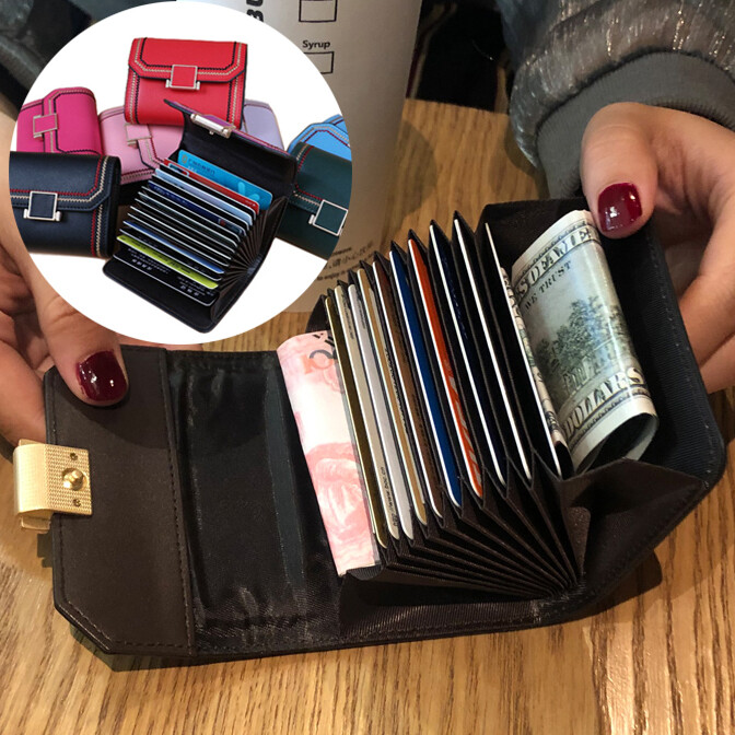 Cowhide Leather Womens RFID Wallet Hasp Card Holders Money Bag Small Coin Purse
