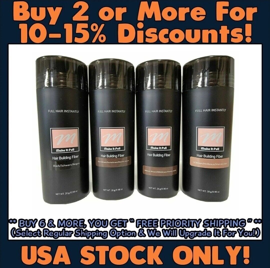 MakeitFull Hair Building Fibers Black Dark Medium Light Brown Compared