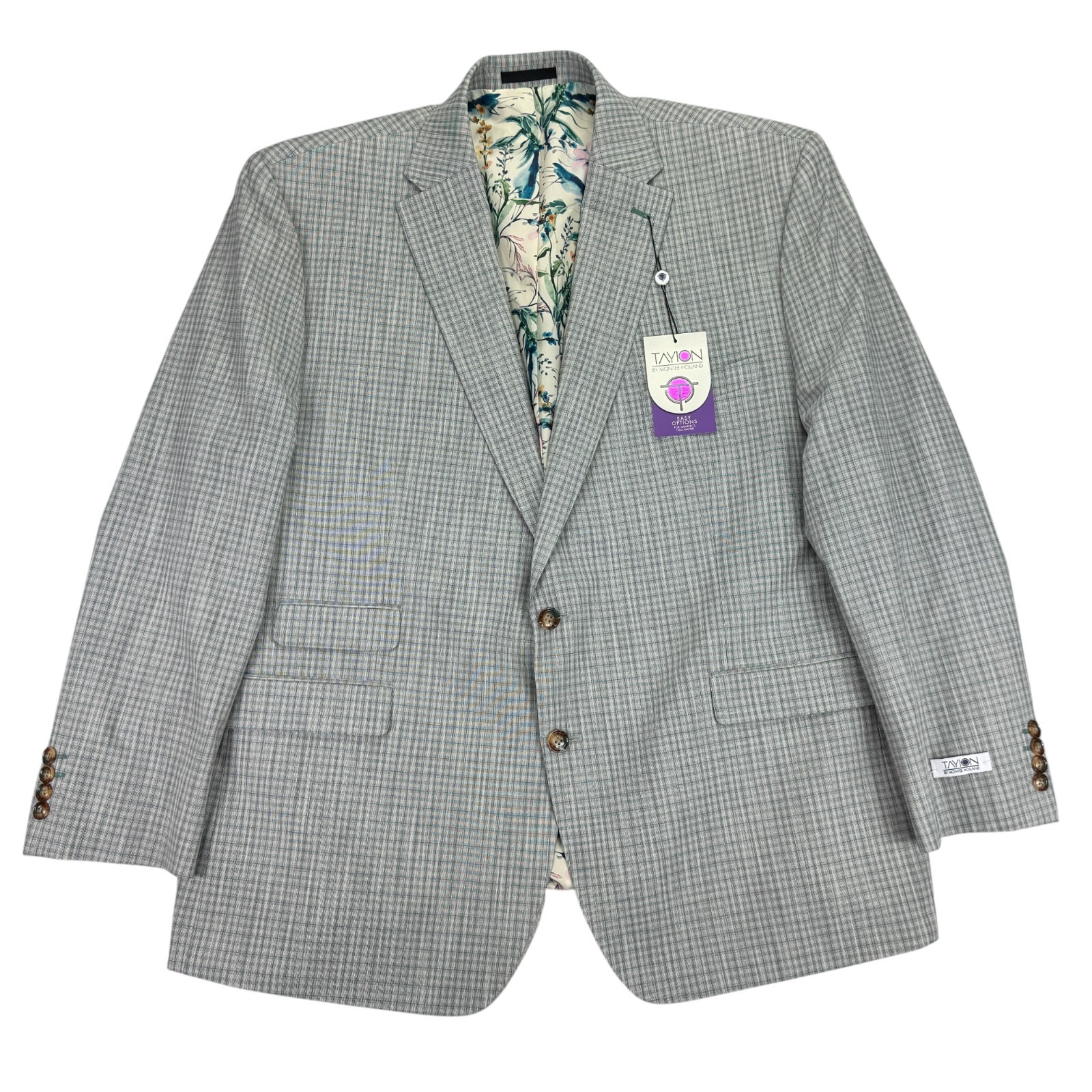 Tayion Mens Agordy Regular Fit Plaid Suit Jacket Gray Green 50R